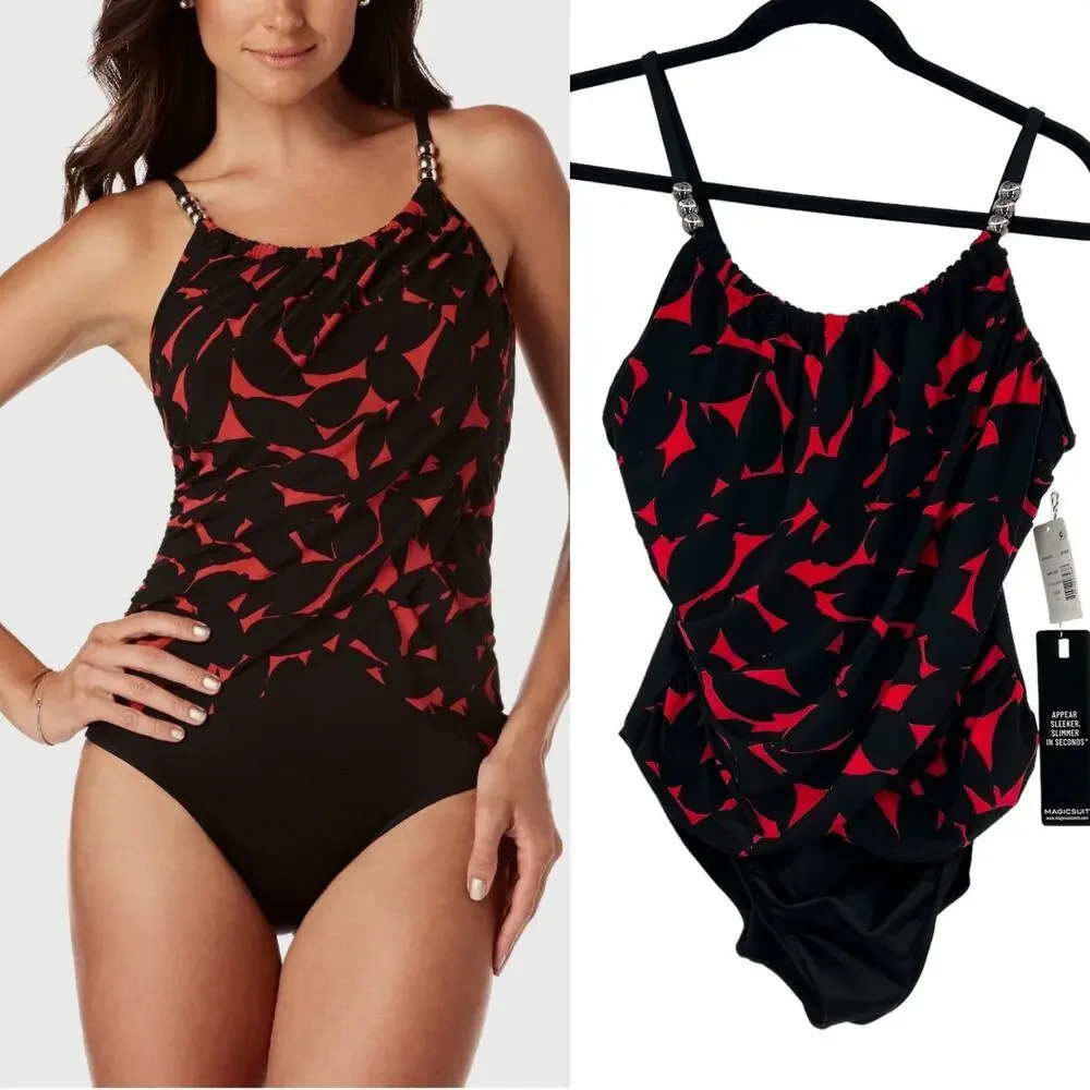 Magicsuit Petal Pusher Lisa One-Piece Swimsuit Red Black‎  Size US 14